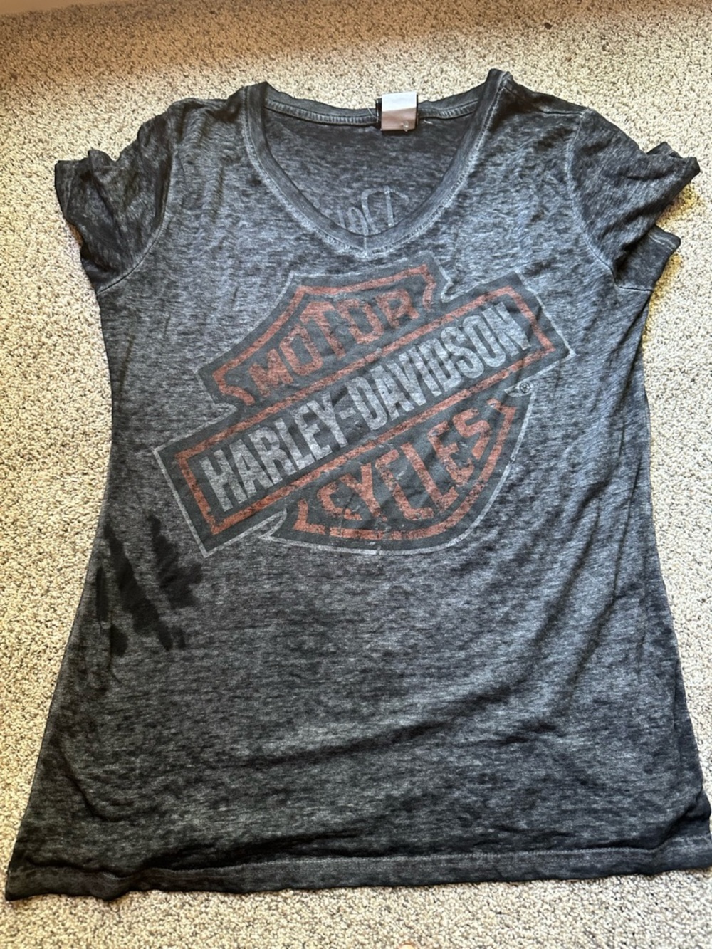 Harley-Davidson Black Heather Logo V-Neck Tee with Faded Orange Accent